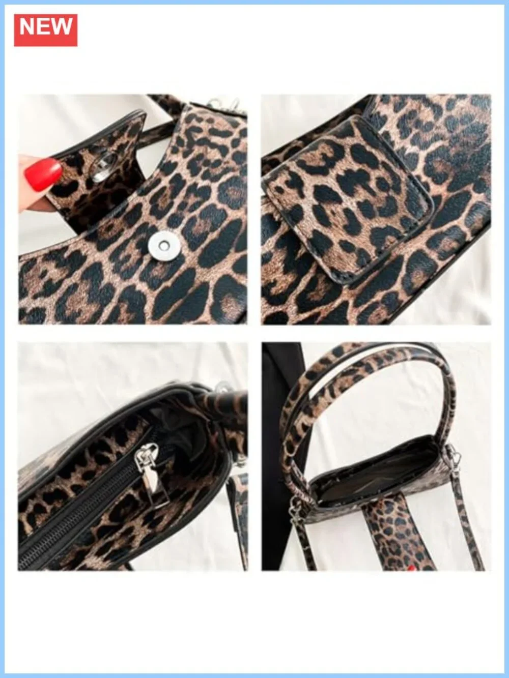 Leopard Print PU Leather Hobo Shoulder Bag Y2k Crescent Tote Purse